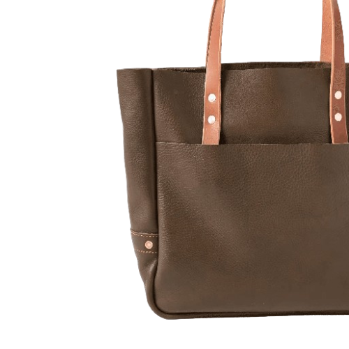 Alvera Wear Dark Brown Leather Tote Bag with Tan Straps
