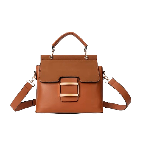 Alvera Wear Tan Brown Buckle Accent Satchel Crossbody Handbag