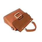 Alvera Wear Tan Brown Buckle Accent Satchel Crossbody Handbag