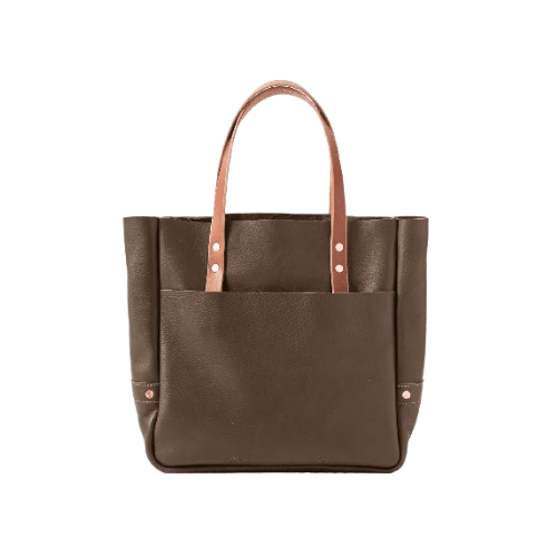 Alvera Wear Dark Brown Leather Tote Bag with Tan Straps