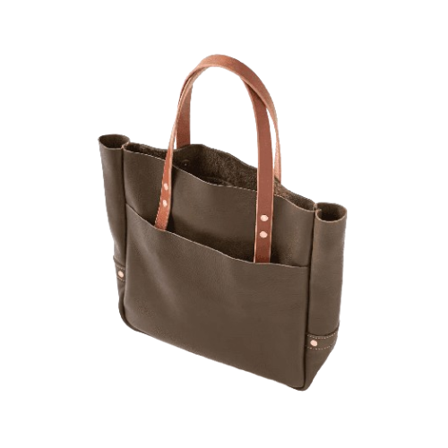 Alvera Wear Dark Brown Leather Tote Bag with Tan Straps