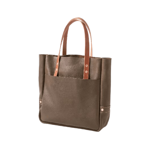 Alvera Wear Dark Brown Leather Tote Bag with Tan Straps
