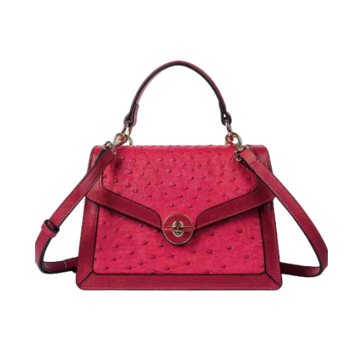 Alvera Wear Hot Pink Ostrich Embossed Leather Satchel Handbag
