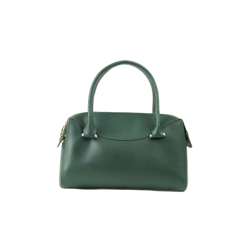 Alvera Wear Dark Green Leather Top Handle Bowling Satchel Handbag