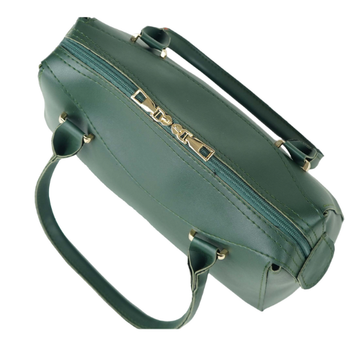 Alvera Wear Dark Green Leather Top Handle Bowling Satchel Handbag