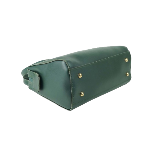 Alvera Wear Dark Green Leather Top Handle Bowling Satchel Handbag