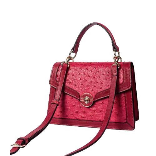 Alvera Wear Hot Pink Ostrich Embossed Leather Satchel Handbag