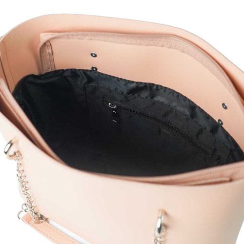 Alvera Wear Light Beige Leather Tote Bag with Silver Chain Straps