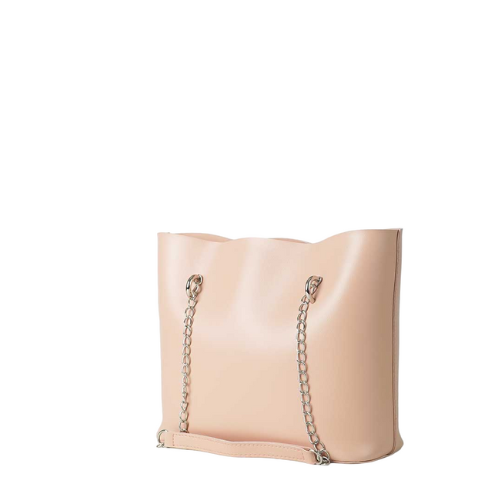 Alvera Wear Light Beige Leather Tote Bag with Silver Chain Straps