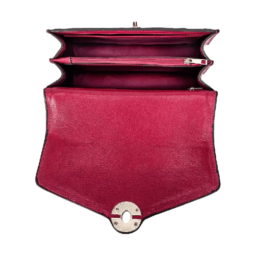 Alvera Wear Hot Pink Ostrich Embossed Leather Satchel Handbag