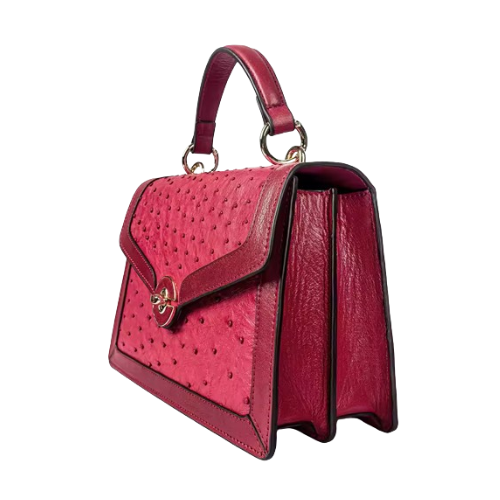 Alvera Wear Hot Pink Ostrich Embossed Leather Satchel Handbag